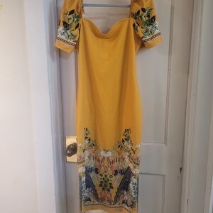 SHEIN Yellow Floral Midi Dress